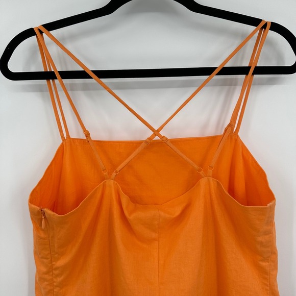 H&M Tangerine Orange Linen Blend Mini Dress Crisscross Retro Size Medium NWT - Picture 6 of 13